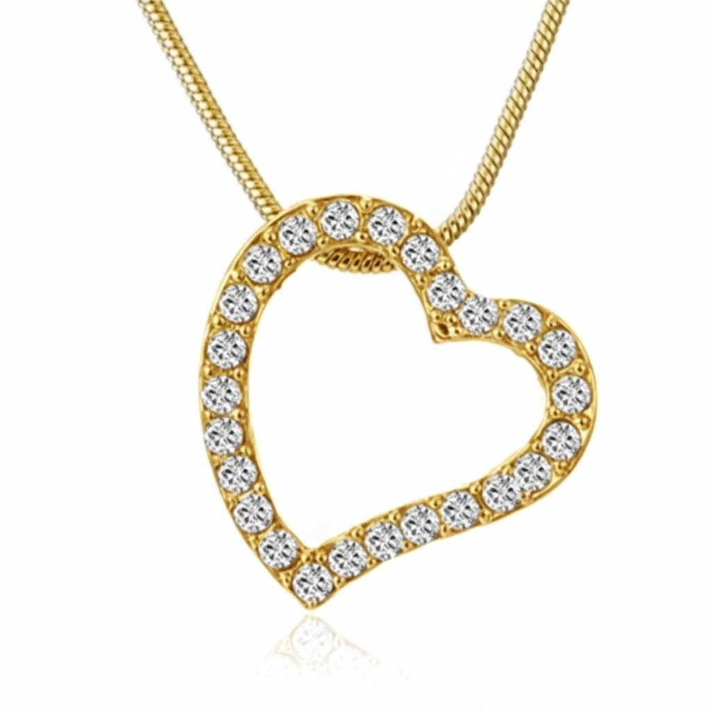 Swarovski Crystal Pav Open Heart Snake Chain Pendant Necklace 14k Gold